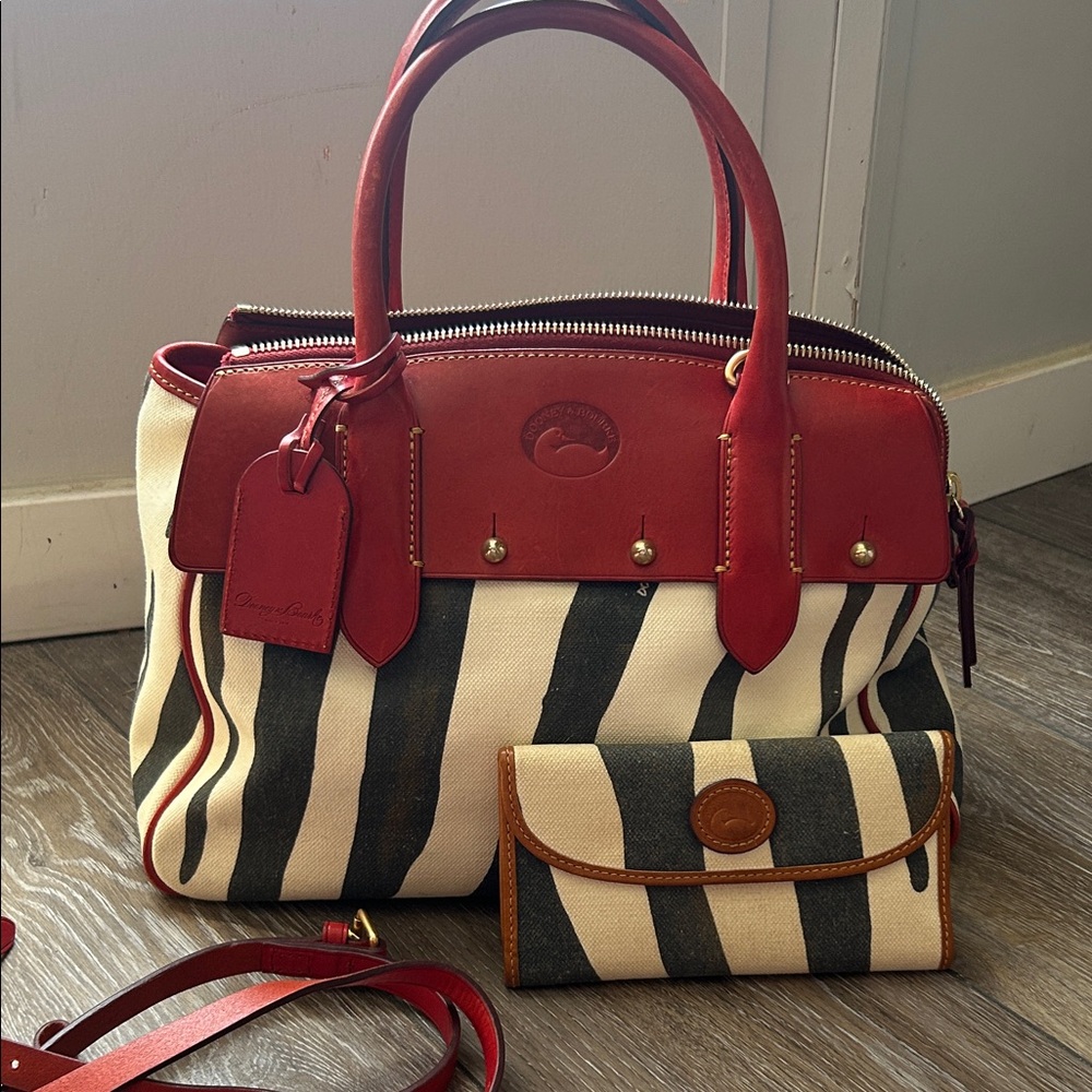 Dooney & Bourke Red and Black Striped Satchel